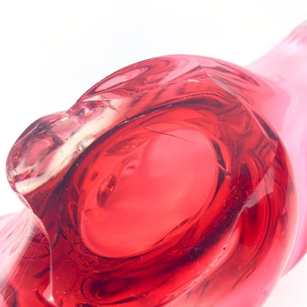 MCM Hand Blown Glass Ashtray Bowl Pair of 2 Harrachov/Czech Cranberry Pink 1950s - Picture 9 of 12